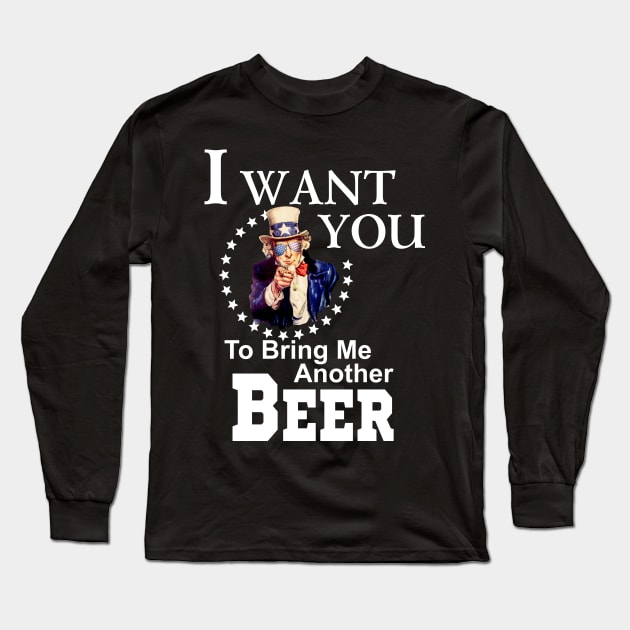 Uncle Sam Beer Me 4th of July Patriotic American Glasses Long Sleeve T-Shirt by Bezra